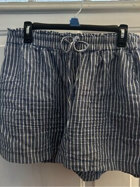 BeachLunchLounge Ladies  Drawstring Linen/Cotton Blue Stripe Short Size XL
